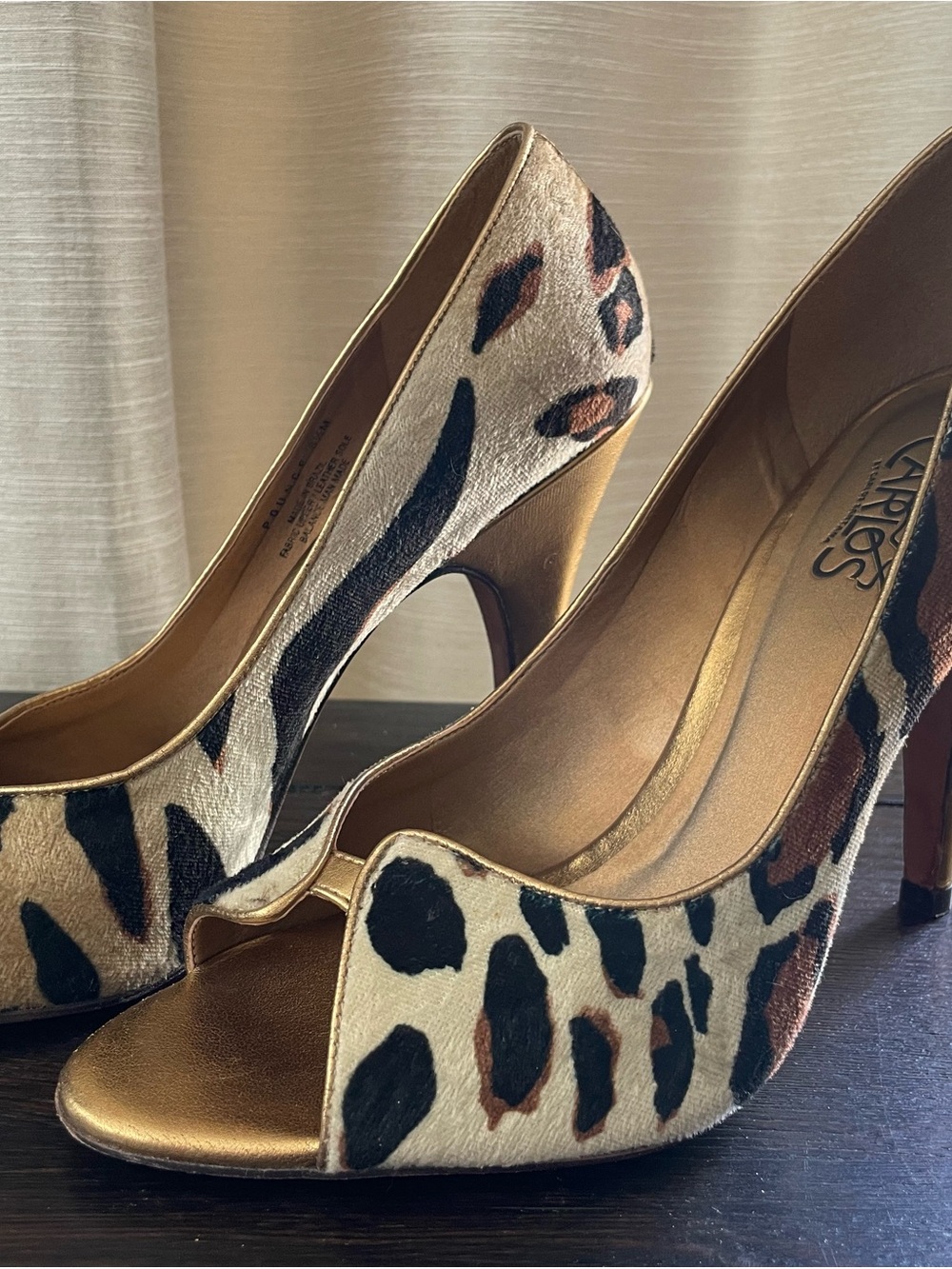 Carlos by Carlos Santana Leopard-Print Peep-Toe Pumps with Gold
